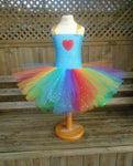 Bright rainbow dress with added sparkle