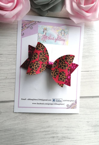 Animal print heart bow