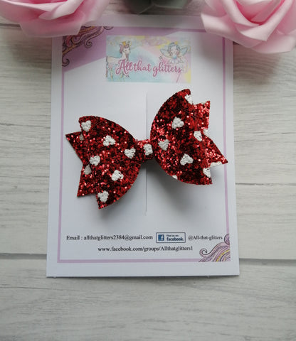 Heart glitter bow