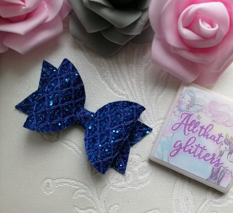 Blue glitter lace bow