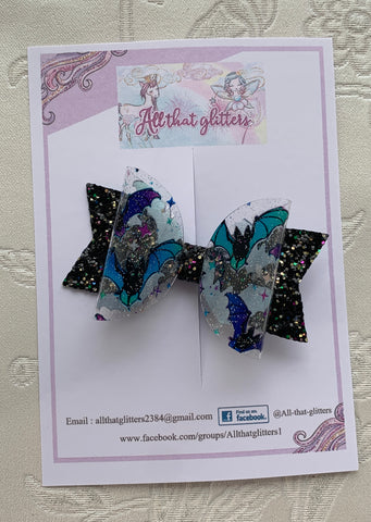 Transparent glitter and bat bow