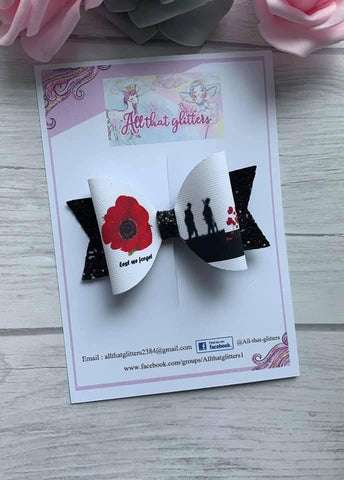 Poppy and soldier printed bow